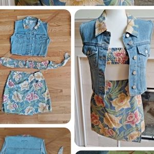 Vintage 3 price Denim Outfit Skirt Vest